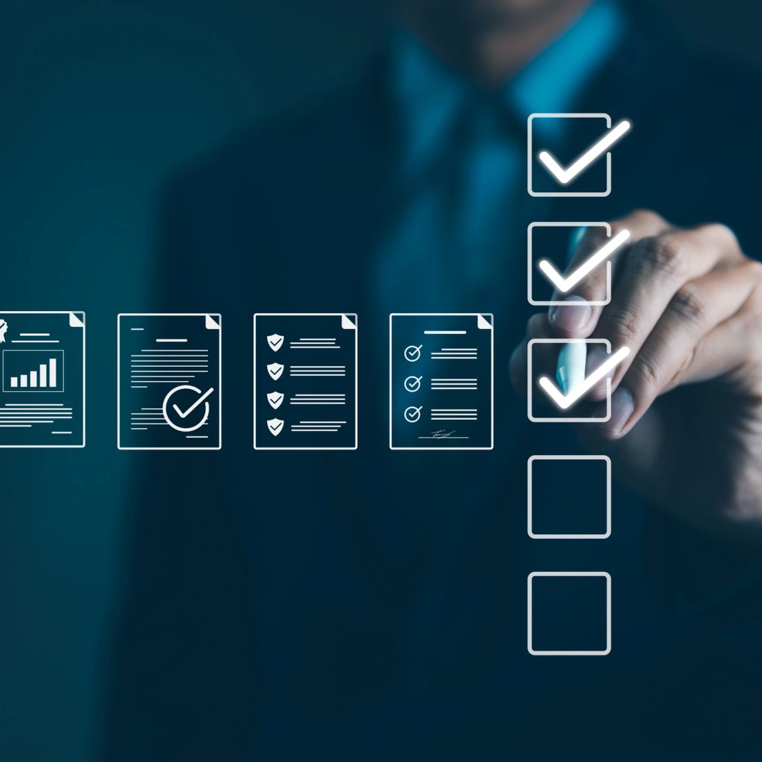 Person checking off digital quality checklist items